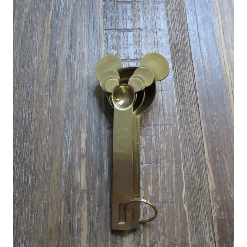 Official Disney Parks Homestead Mickey Mouse Brass Tone Measuring Spoons Set 4